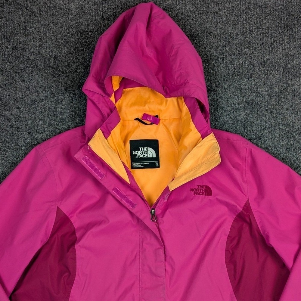 The North Face HyVent Hooded Rain Jacket Womens XL Pink Two Tone Full Zip Up